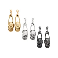 Multi-Pack Skull Safety Pin Dangle Earrings - 3 Pair