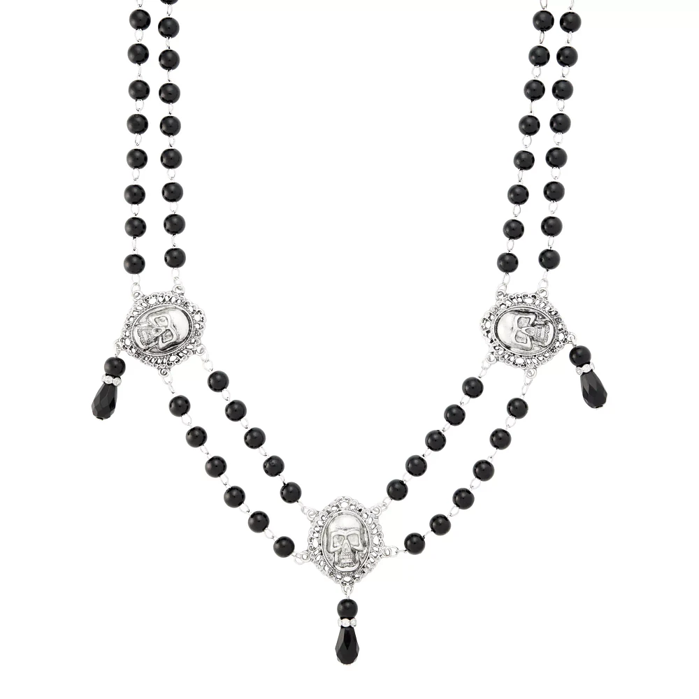 Black Skull Rosary Choker Necklace