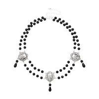 Black Skull Rosary Choker Necklace