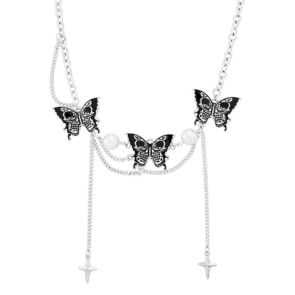 Skull Butterfly Draped Chain Choker Necklace