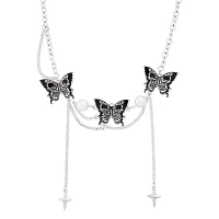 Skull Butterfly Draped Chain Choker Necklace