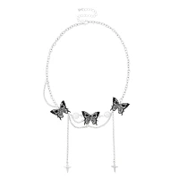 Skull Butterfly Draped Chain Choker Necklace