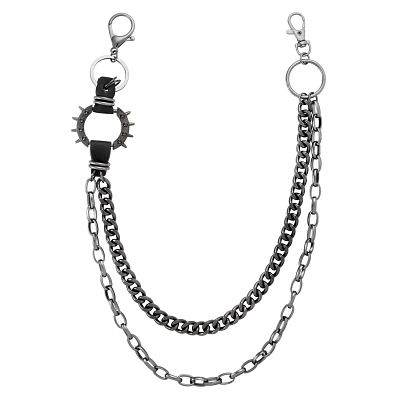 Black and Silvertone Spiked 2-Row Wallet Chain