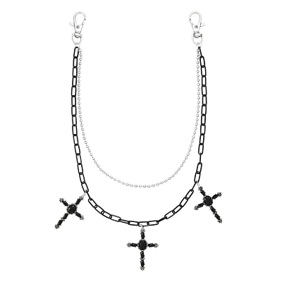 Black and Silver Cross 2-Row Wallet Chain