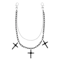 Black and Silver Cross 2-Row Wallet Chain
