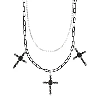 Black and Silver Cross 2-Row Wallet Chain