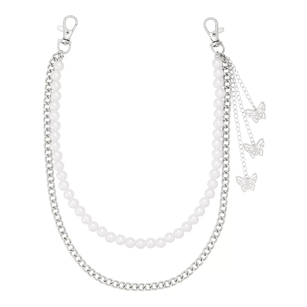 Double Row Pearl Butterfly Wallet Chain