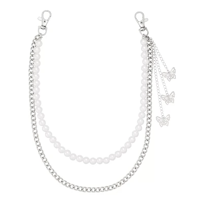 Double Row Pearl Butterfly Wallet Chain