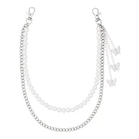 Double Row Pearl Butterfly Wallet Chain