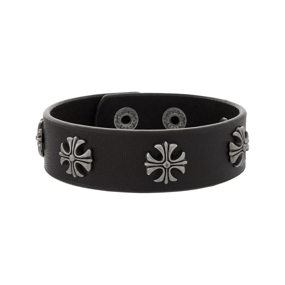 Black and Silvertone Decorative Cross Cuff Bracelet