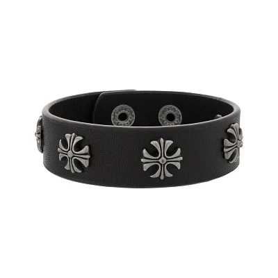 Black and Silvertone Decorative Cross Cuff Bracelet