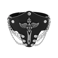 Black and Silvertone Winged Triple Chain Cuff Bracelet