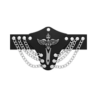 Black and Silvertone Winged Triple Chain Cuff Bracelet