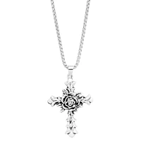 Silverplated Rose Cross Pendant Chain Necklace