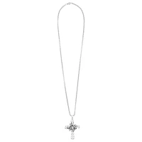 Silverplated Rose Cross Pendant Chain Necklace