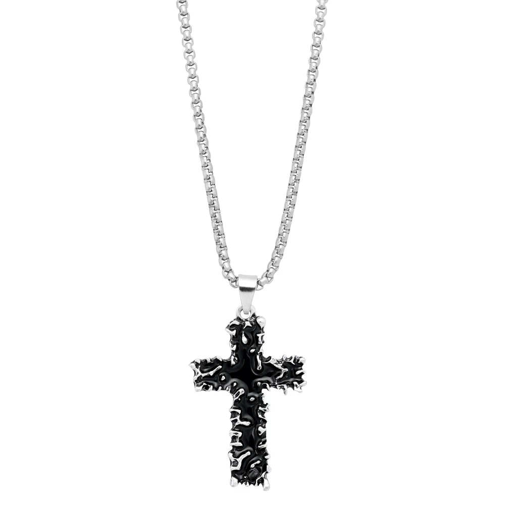 Silverplated Black Cross Pendant Chain Necklace