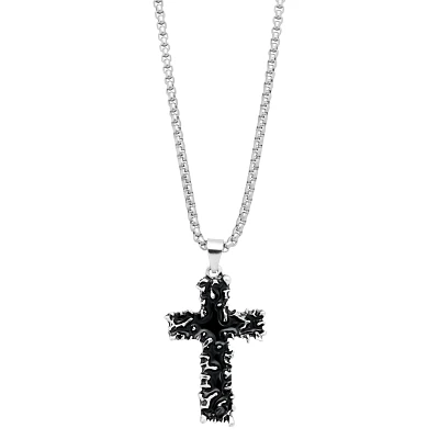Silverplated Black Cross Pendant Chain Necklace