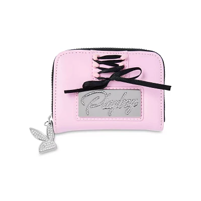 Pink and Black Playboy Lace-Up Zip Wallet