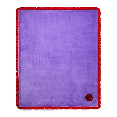Purple Cherry Kiss Print Reversible Ruffle Fleece Blanket