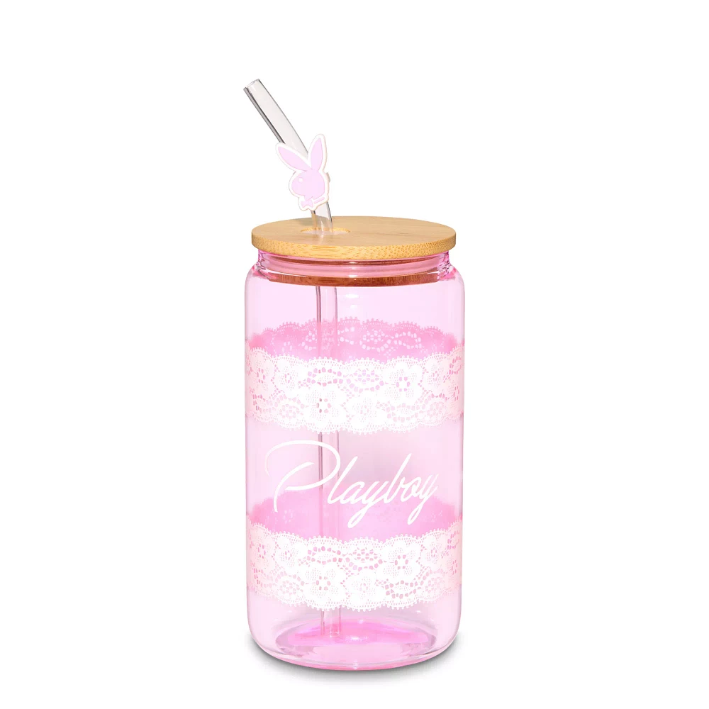 Playboy Lace Glass Cup with Straw