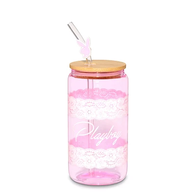 Playboy Lace Glass Cup with Straw