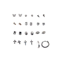 Multi-Pack Gothic Rebel Silvertone Stud and Hoop Earrings - 12 Pair