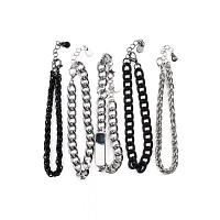 Multi-Pack Black and Silvertone Curb Chain Bracelets - 5 Pack