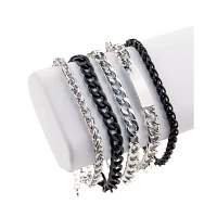 Multi-Pack Black and Silvertone Curb Chain Bracelets - 5 Pack