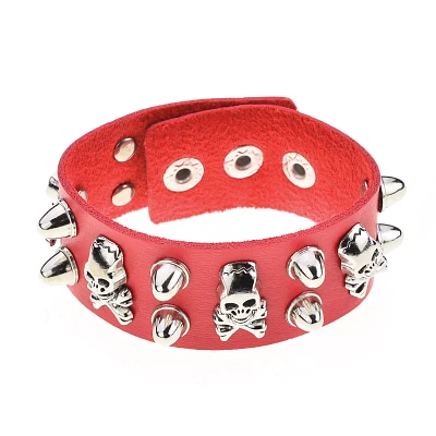 Red Studded Skull Cuff Bracelet