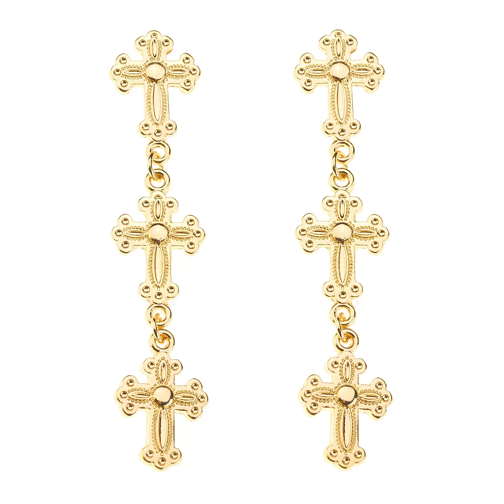 Gold Cross Dangle Earrings