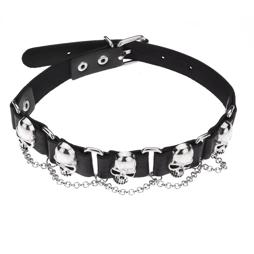Studded Skull Chain Choker Necklace