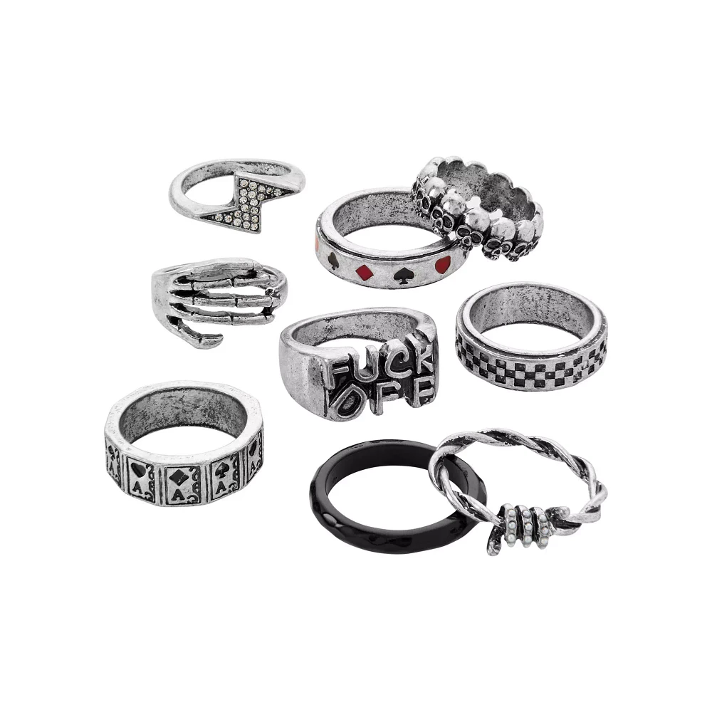 Multi-Pack Gothic Playing Card Statement Rings - 9 Pack