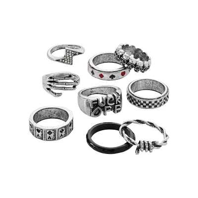 Multi-Pack Gothic Playing Card Statement Rings - 9 Pack