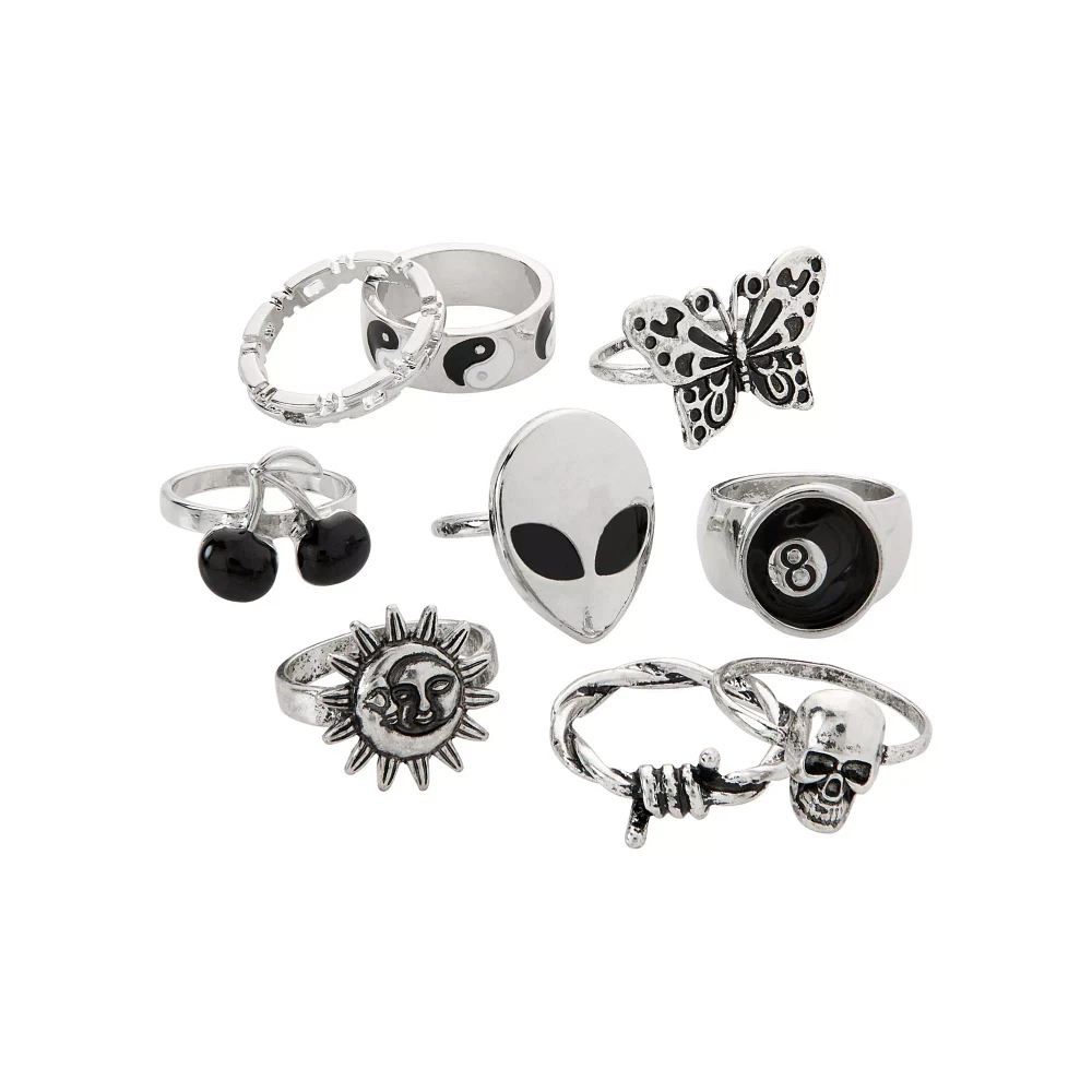 Multi-Pack Silvertone Statement Rings - 7 Pack