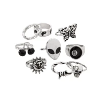Multi-Pack Silvertone Statement Rings - 7 Pack