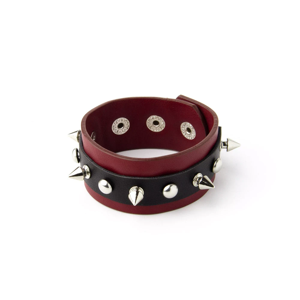 Maroon Leather Spiked Cuff Bracelet