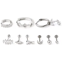 Multi-Pack CZ Moon and Weed Leaf Cartilage Earrings 9 Pack - 18 Gauge
