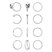 Multi-Pack CZ Skull Titanium Hoop and Half Hoop Nose Rings 12 Pack - 20 Gauge