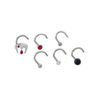 Multi-Pack CZ Fangs Titanium Screw Nose Rings 6 Pack - 20 Gauge