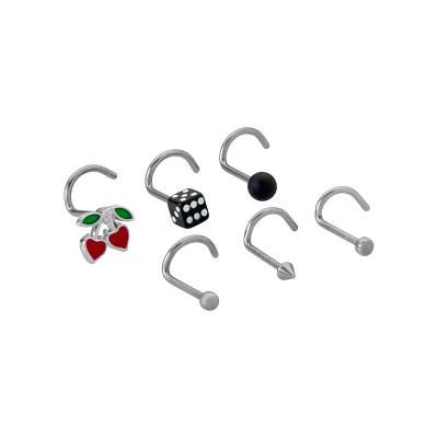 Multi-Pack Cherry Dice Titanium Screw Nose Rings 6 Pack - 20 Gauge