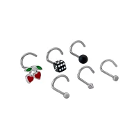 Multi-Pack Cherry Dice Titanium Screw Nose Rings 6 Pack - 20 Gauge