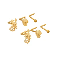 Multi-Pack Skull and Scorpion Goldtone L-Bend Nose Rings 6 Pack - 20 Gauge