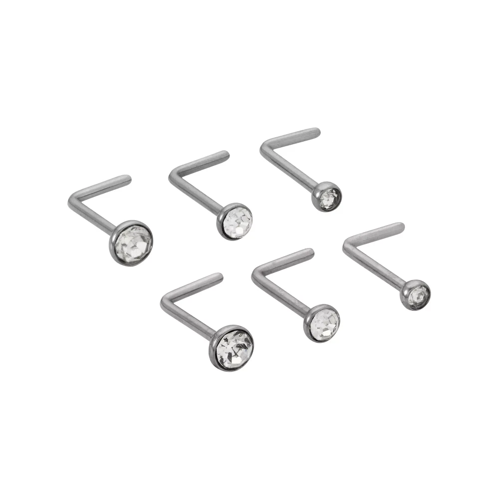 Multi-Pack Titanium CZ L-Bend Nose Pins 6 Pack - 20 Gauge