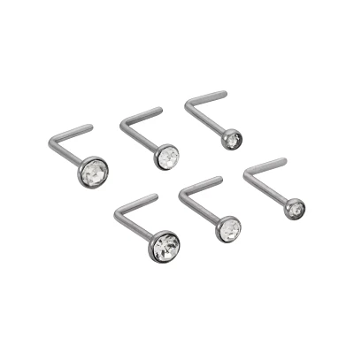 Multi-Pack Titanium CZ L-Bend Nose Pins 6 Pack - 20 Gauge