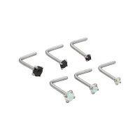 Multi-Pack Prong Black CZ L-Bend Nose Rings 6 Pack - 20 Gauge