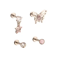 Multi-Pack CZ Pink Butterfly Star Cartilage Earrings 4 Pack  - 18 Gauge