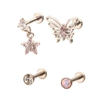 Multi-Pack CZ Pink Butterfly Star Cartilage Earrings 4 Pack  - 18 Gauge