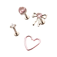 Multi-Pack CZ Pink Bow Heart Cartilage Earrings 4 Pack - 18 Gauge