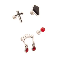 Multi-Pack CZ Red and Black Fangs Cross Cartilage Earrings 4 Pack - 18 Gauge