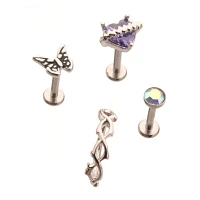 Multi-Pack CZ Purple Heart Butterfly Cartilage Earrings 4 Pack - 18 Gauge